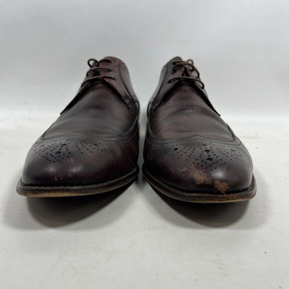 JOHN VARVATOS Shoes Mens 12 Leather Oxford Wingtip Derby Dress Burgundy Italy main image 4